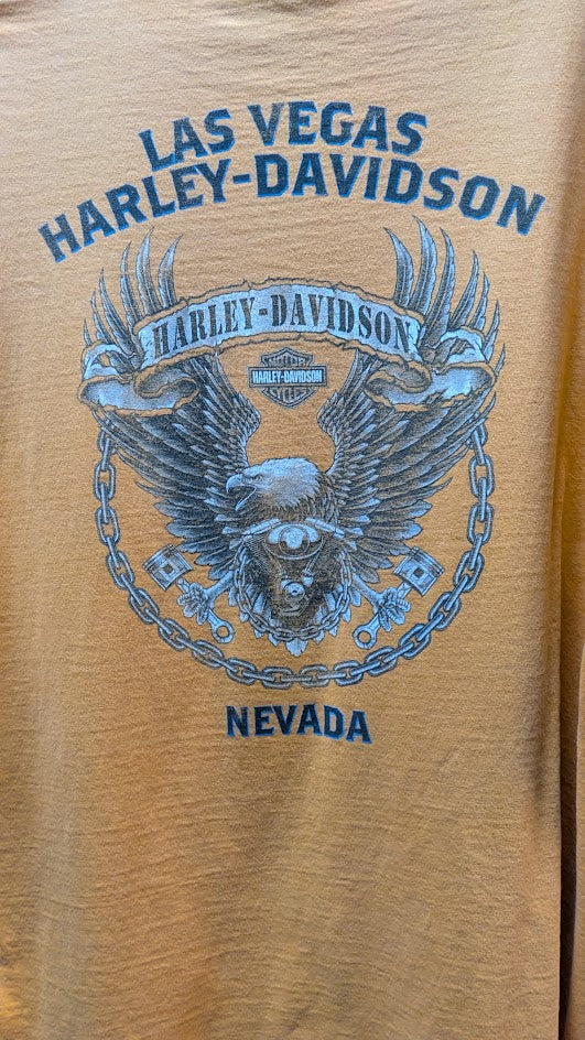 Harley Davidson Pocket T Shirt Distressed Orange Cut Off Sleeveless Biker Tee