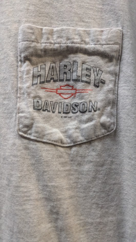 Vintage 1997 Harley Davidson Pocket T Shirt Gray Single Stitch XL Style Biker Tee