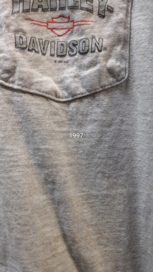 Vintage 1997 Harley Davidson Pocket T Shirt Gray Single Stitch XL Style Biker Tee