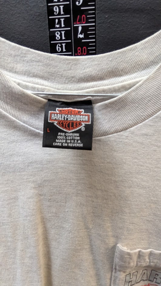 Vintage 1997 Harley Davidson Pocket T Shirt Gray Single Stitch XL Style Biker Tee