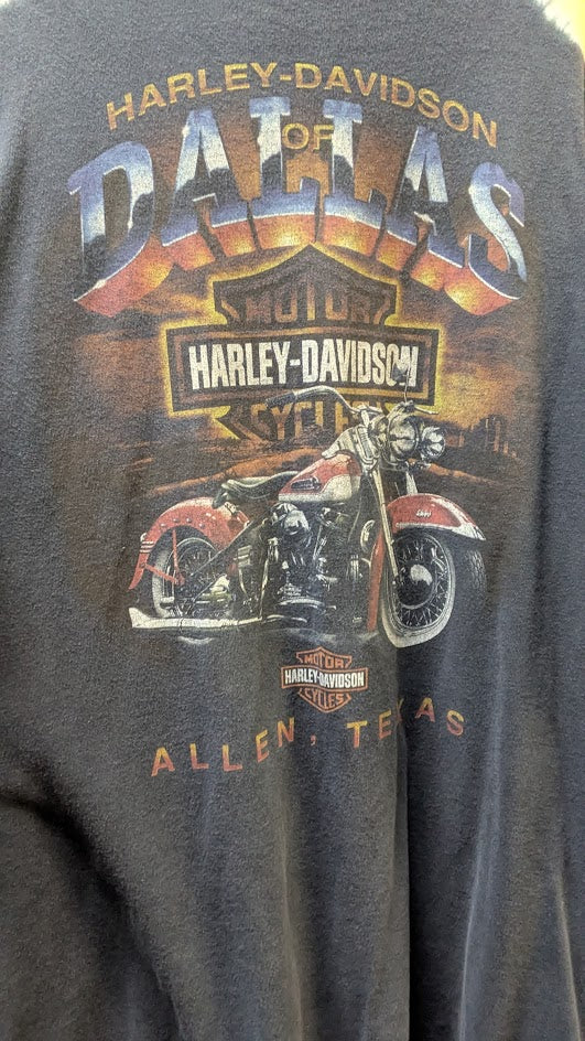 Harley Davidson Dallas Allen Texas Flame Raglan T Shirt Black Orange 3/4 Sleeve Biker Tee