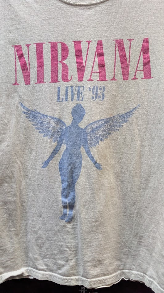 Nirvana Live 93 T Shirt White Angel Graphic Grunge Band Tee Size Large