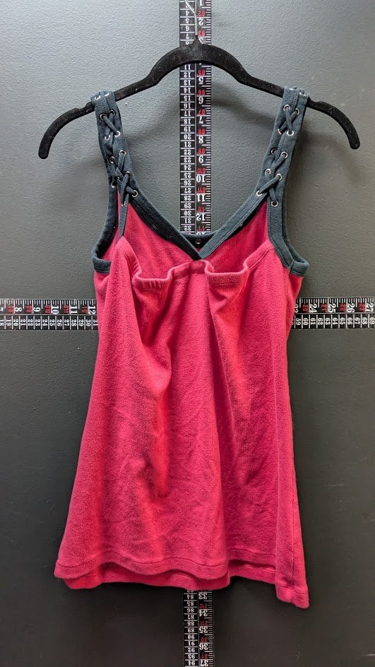 Vintage Harley Davidson Womens Tank Top XL Pink Black Lace Up Rhinestone Motorcycle Top