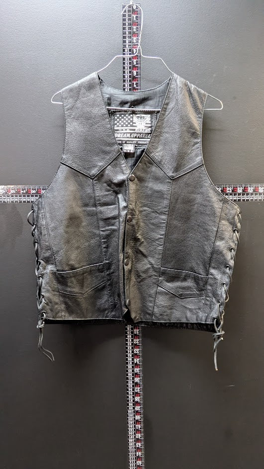 Leather Motorcycle Vest Black Lace Up Snap Front Biker Vest Dream Apparel