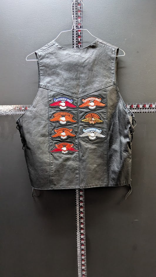 Leather Motorcycle Vest Black Lace Up Snap Front Biker Vest Dream Apparel