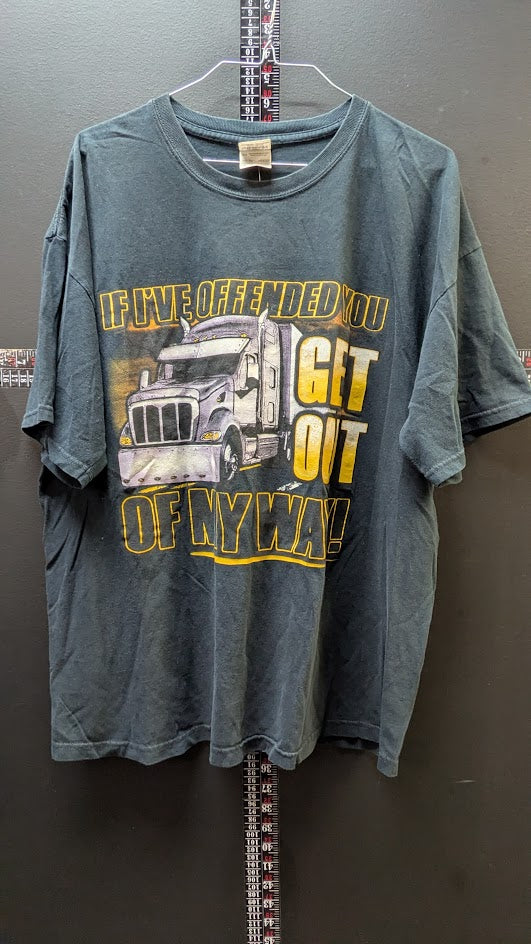 Funny Trucker T Shirt XL Black Semi Truck Graphic Tee Get Out Of My Way
