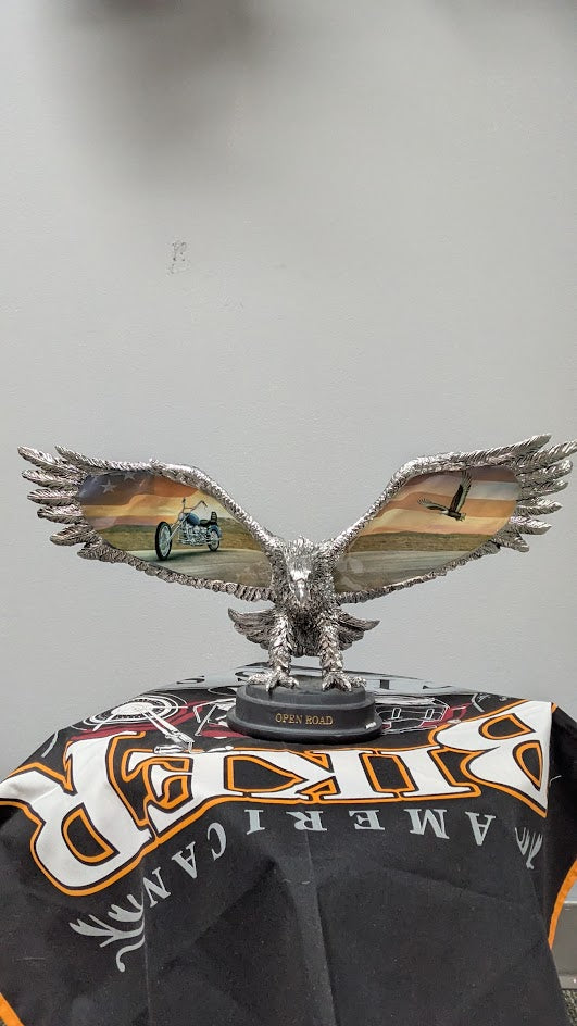 Open Road Eagle Motorcycle Statue Figurine Biker Decor Resin Display Americana