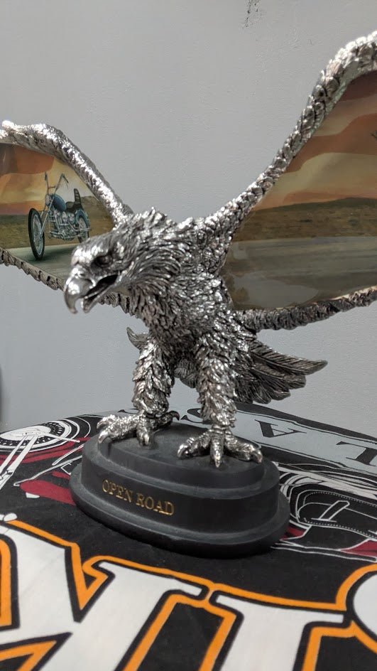 Open Road Eagle Motorcycle Statue Figurine Biker Decor Resin Display Americana