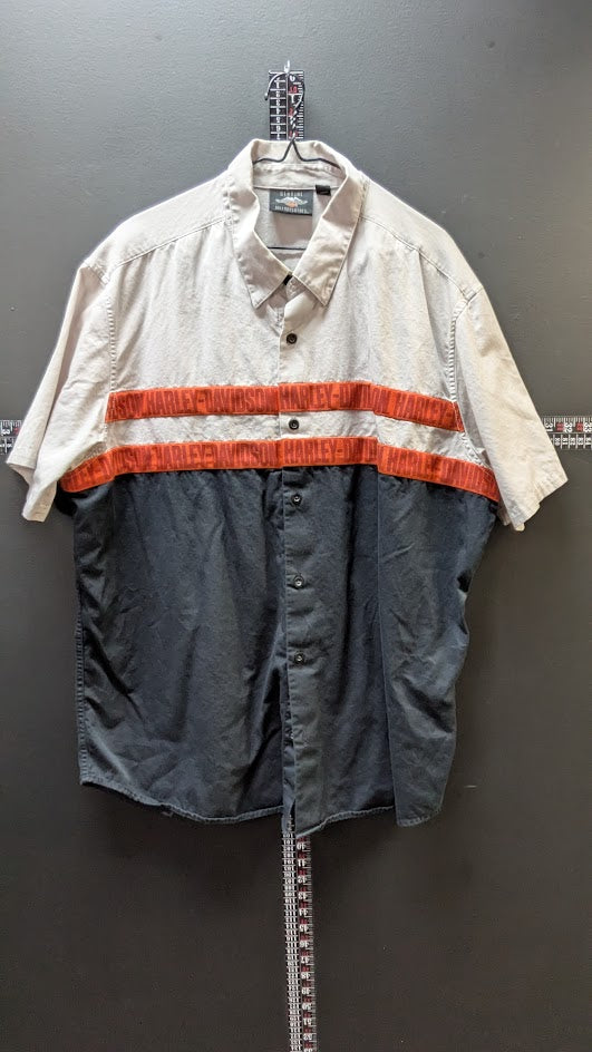 Vintage Harley-Davidson Colorblock Button-Up Shirt Men’s 2XL Gray Black Orange