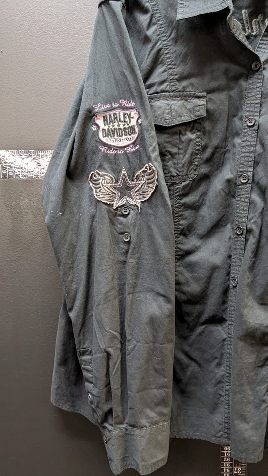 Harley-Davidson Women’s Studded Button-Up Shirt Black 2W Wing Back