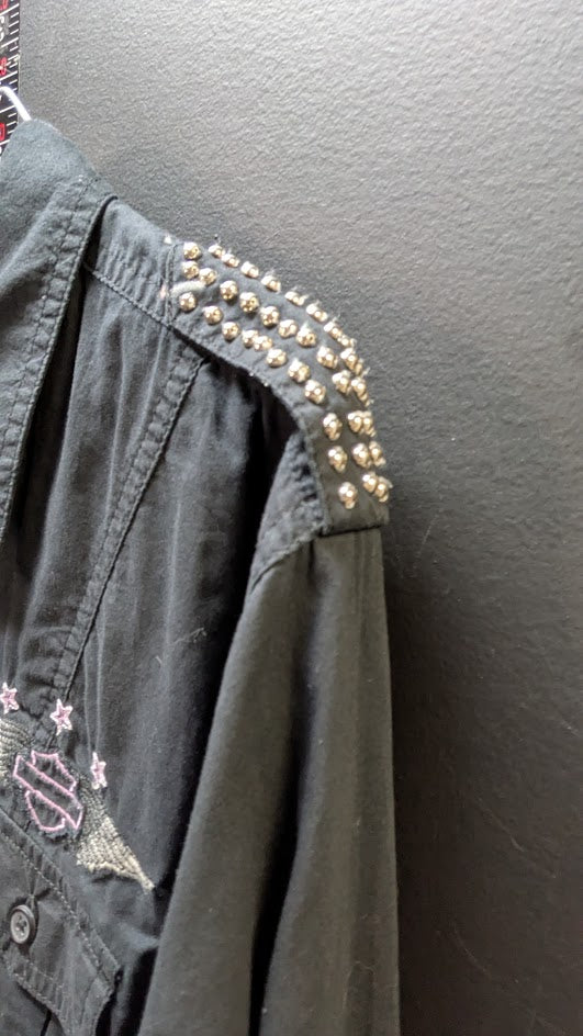 Harley-Davidson Women’s Studded Button-Up Shirt Black 2W Wing Back