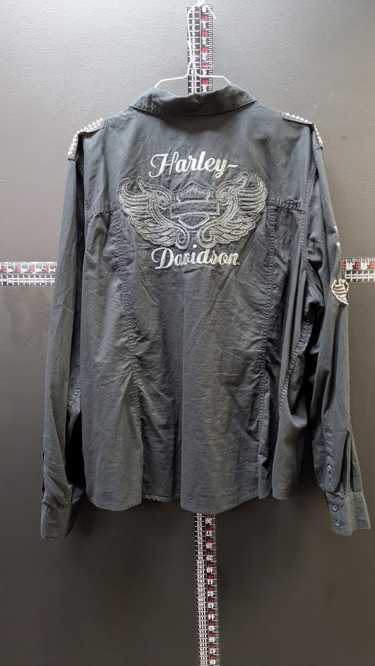 Harley-Davidson Women’s Studded Button-Up Shirt Black 2W Wing Back