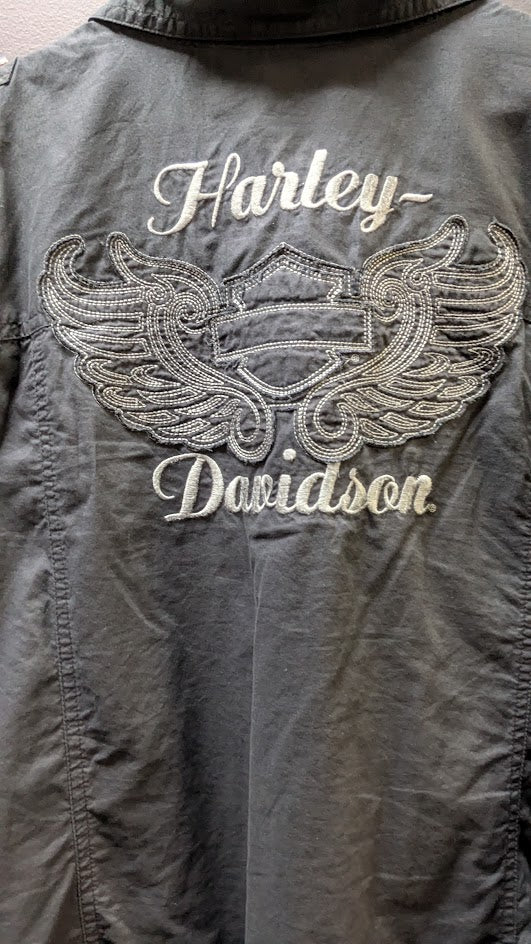 Harley-Davidson Women’s Studded Button-Up Shirt Black 2W Wing Back