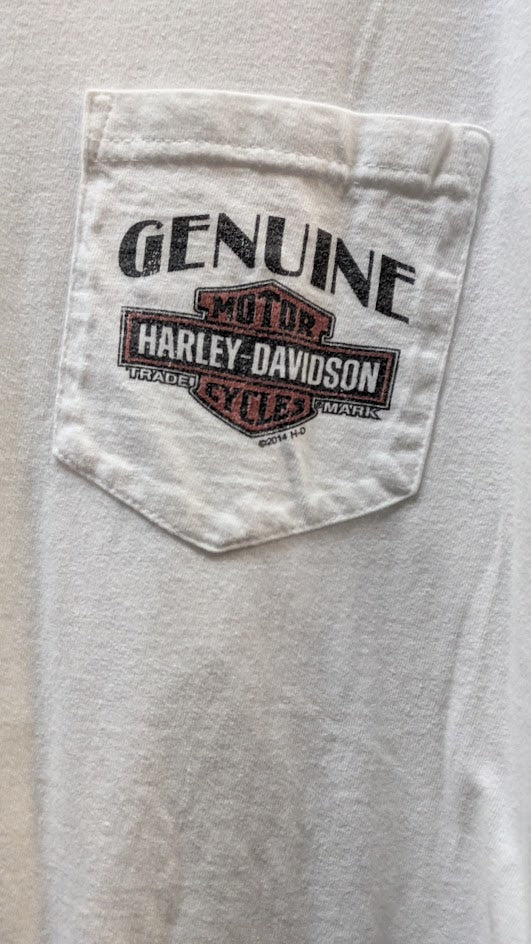 Harley-Davidson Boston MA Pocket T-Shirt Men’s White Double Sided