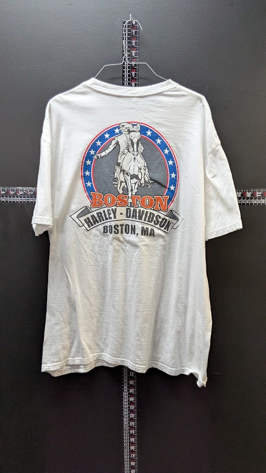 Harley-Davidson Boston MA Pocket T-Shirt Men’s White Double Sided