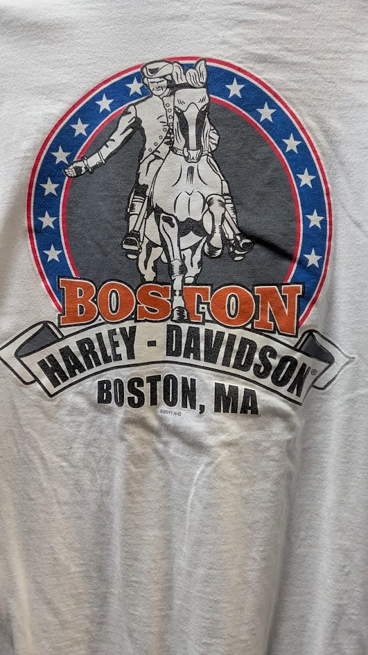 Harley-Davidson Boston MA Pocket T-Shirt Men’s White Double Sided