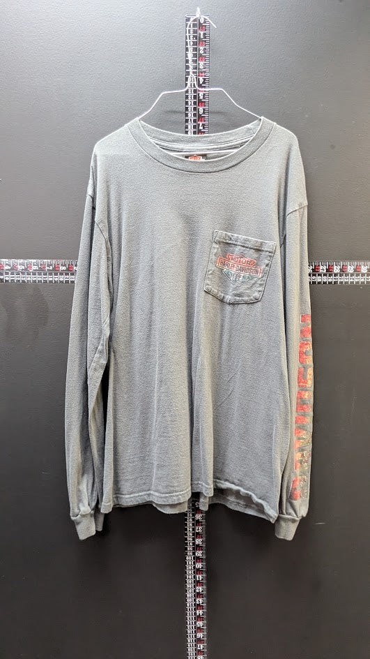 Harley-Davidson Pocket Long Sleeve T-Shirt Men’s Medium Gray Double Sided