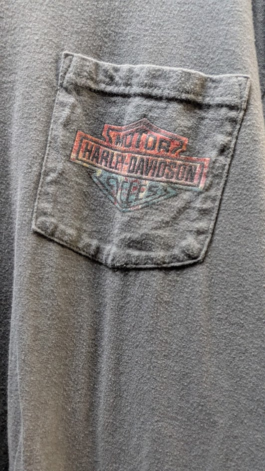Harley-Davidson Pocket Long Sleeve T-Shirt Men’s Medium Gray Double Sided