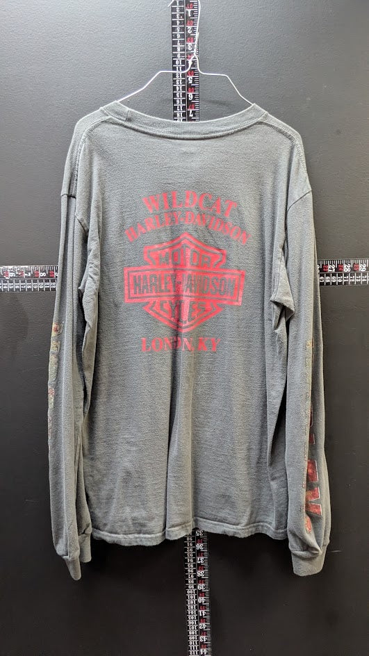 Harley-Davidson Pocket Long Sleeve T-Shirt Men’s Medium Gray Double Sided