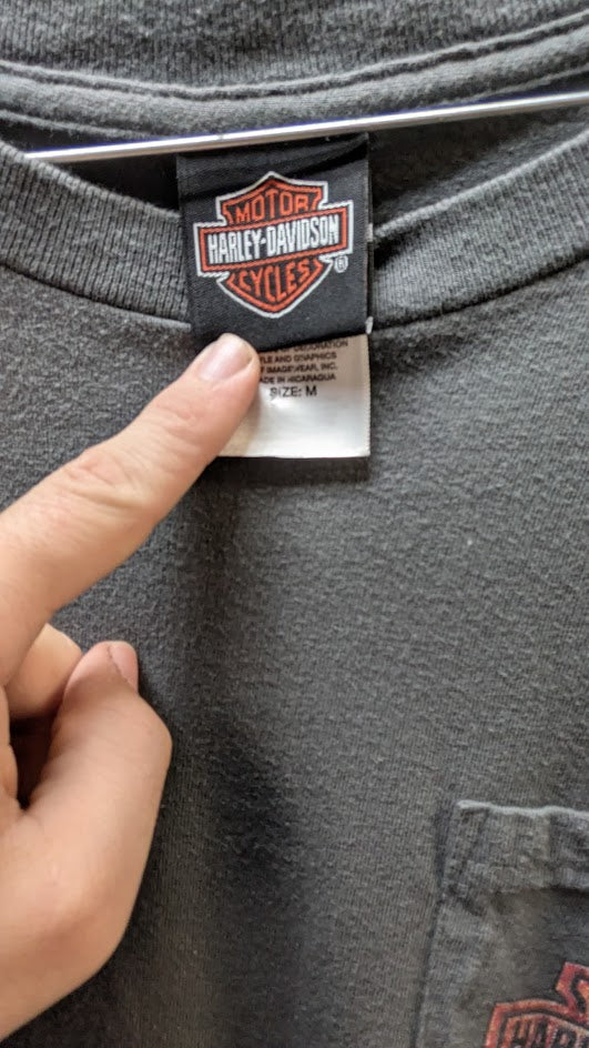 Harley-Davidson Pocket Long Sleeve T-Shirt Men’s Medium Gray Double Sided