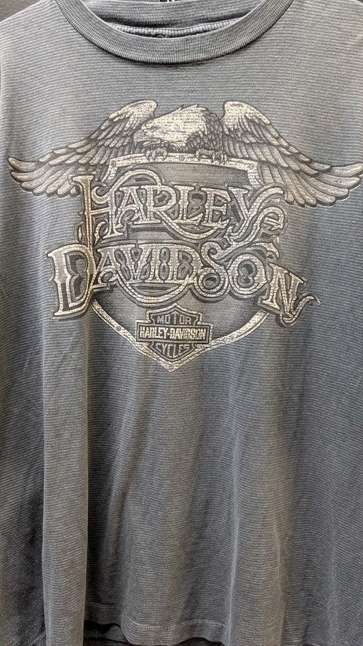 1989 Harley Davidson Sioux City Iowa Thermal Stripe Eagle T Shirt Gray Vintage Tee
