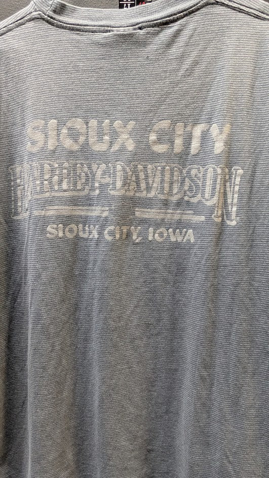 1989 Harley Davidson Sioux City Iowa Thermal Stripe Eagle T Shirt Gray Vintage Tee