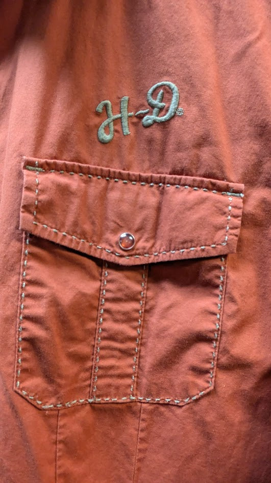 Harley Davidson Women’s 1W Button Up Shirt Rust Orange Embroidered Short Sleeve Top