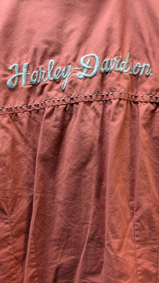 Harley Davidson Women’s 1W Button Up Shirt Rust Orange Embroidered Short Sleeve Top