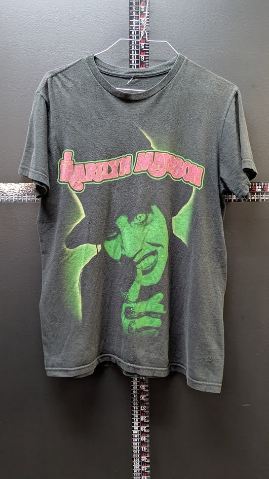 Marilyn Manson Band T Shirt Black Neon Green Graphic Tee Adult M/L
