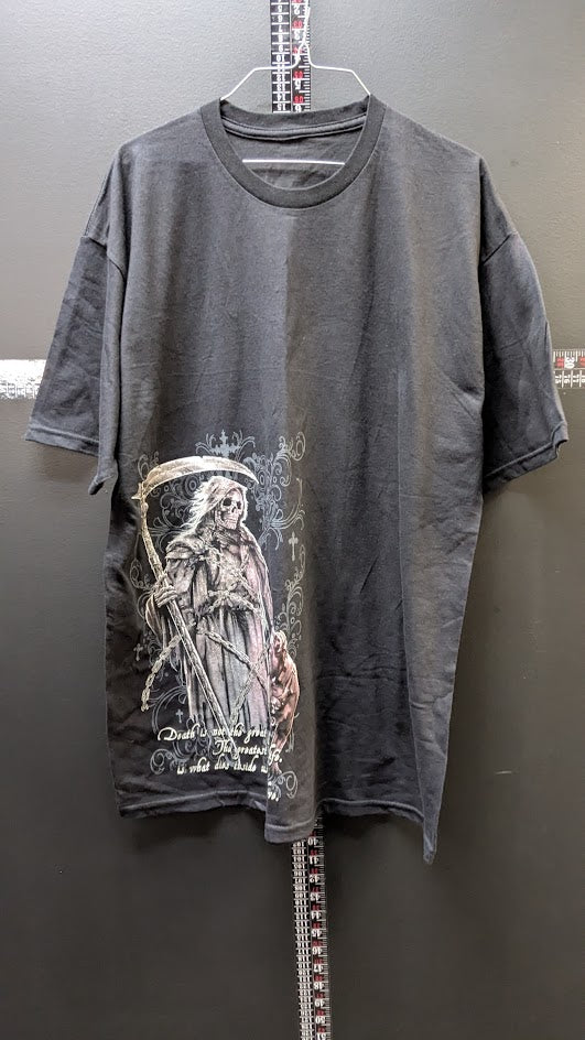 Grim Reaper Skull Goth T Shirt Black Graphic Tee Death Quote Adult XL