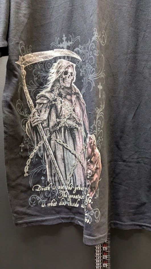 Grim Reaper Skull Goth T Shirt Black Graphic Tee Death Quote Adult XL