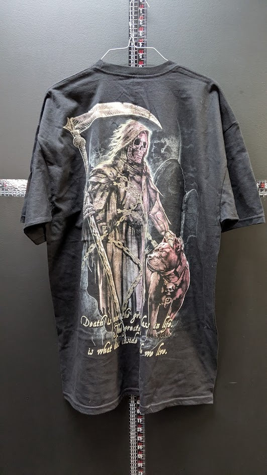 Grim Reaper Skull Goth T Shirt Black Graphic Tee Death Quote Adult XL