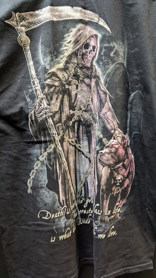 Grim Reaper Skull Goth T Shirt Black Graphic Tee Death Quote Adult XL