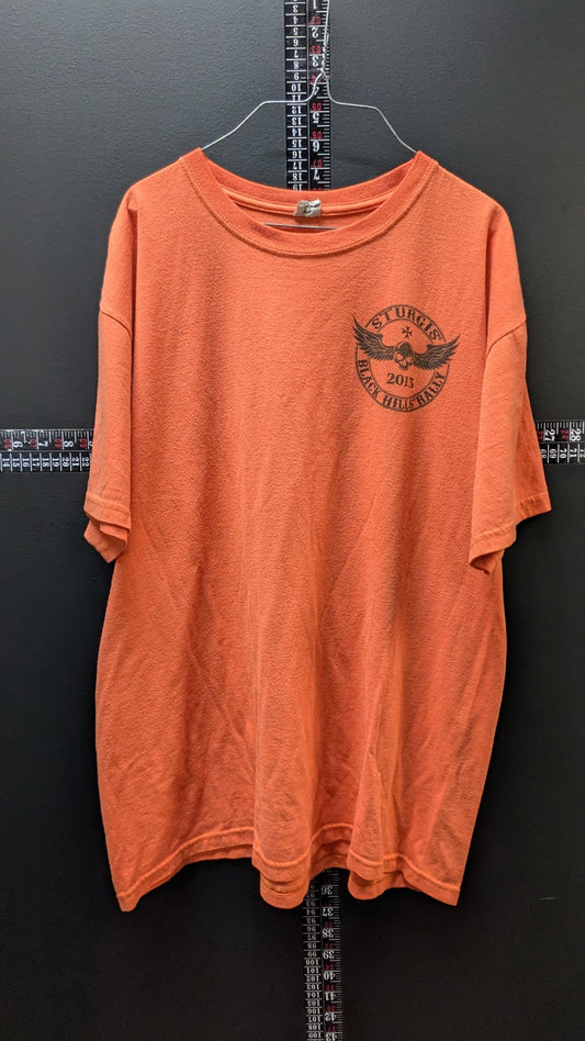 Sturgis Black Hills Rally 2013 T Shirt Orange Skull Wings Biker Tee Adult XL