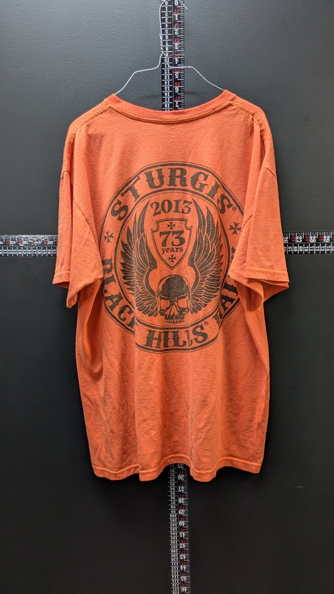Sturgis Black Hills Rally 2013 T Shirt Orange Skull Wings Biker Tee Adult XL