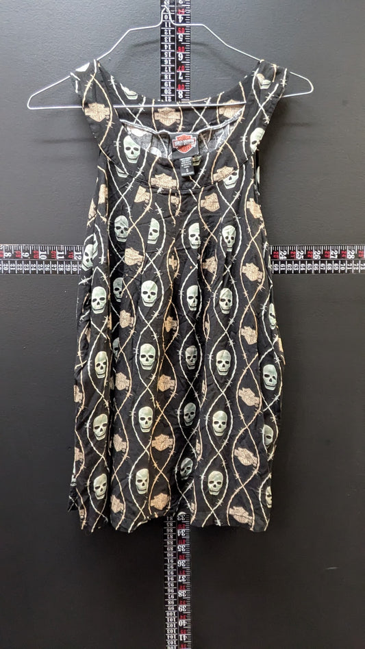 Harley Davidson Women’s Sleeveless Skull Barbed Wire Tank Top Black Size S All Over Print