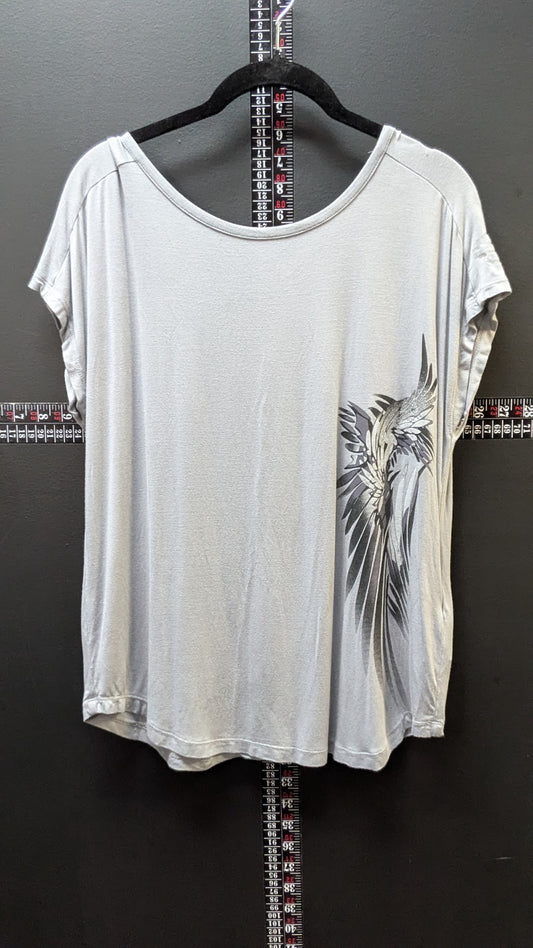 Harley Davidson Women’s Gray Wing Graphic Top Medium Plus Size Open Back Casual Shirt
