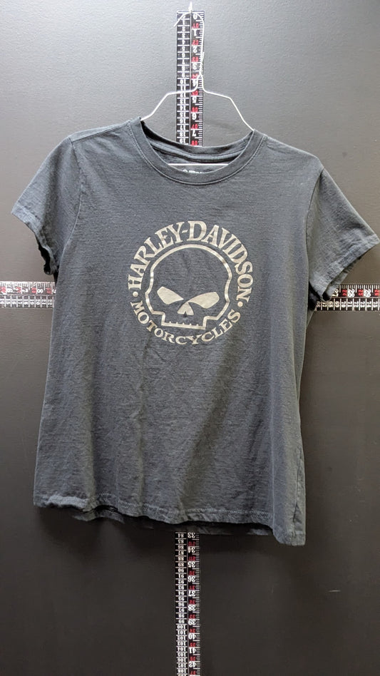 Harley Davidson Skull Logo T Shirt Women’s Medium Gray Short Sleeve Graphic Tee