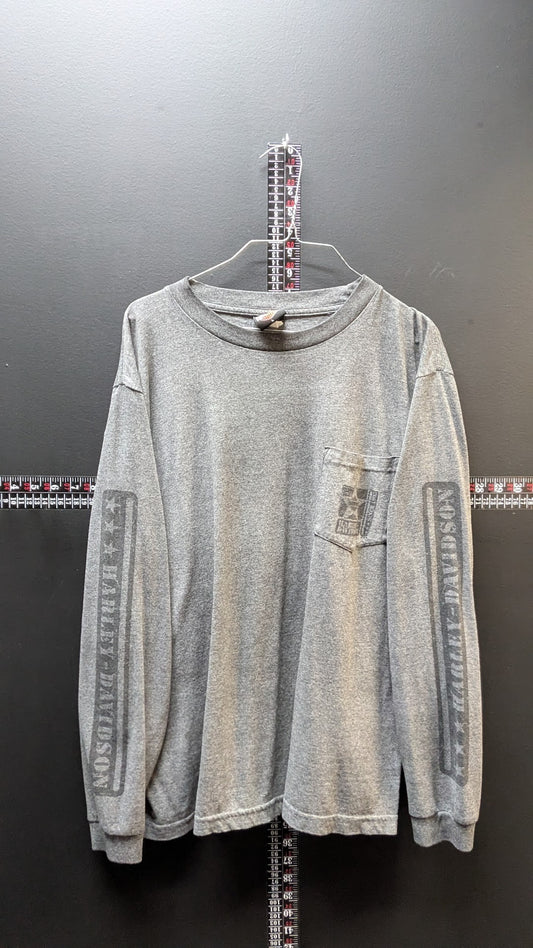 Harley Davidson Seattle WA Long Sleeve T Shirt Large Gray Downtown H-D Pocket Tee