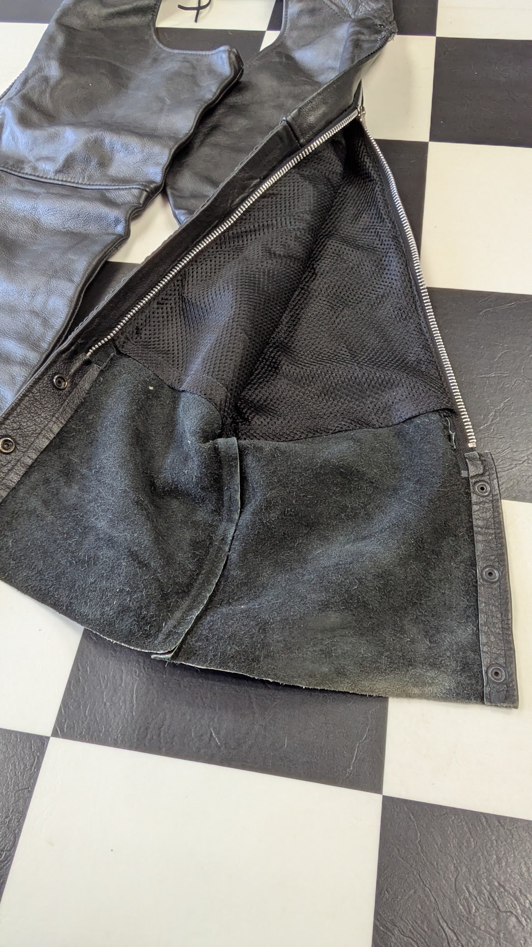 Leather Gallery Black Leather Motorcycle Chaps Mens Medium Braided Zip Snap Riding
