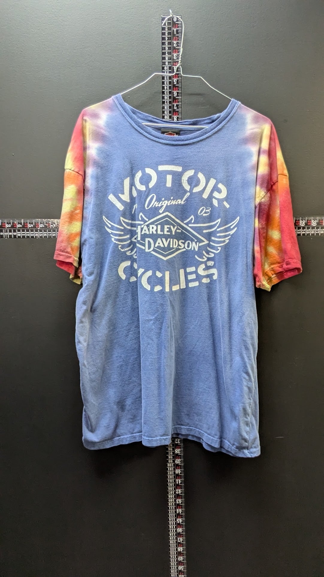 Harley-Davidson Eagle's Nest Lathrop CA Tie Dye Sleeve Women's Blue Tee XL