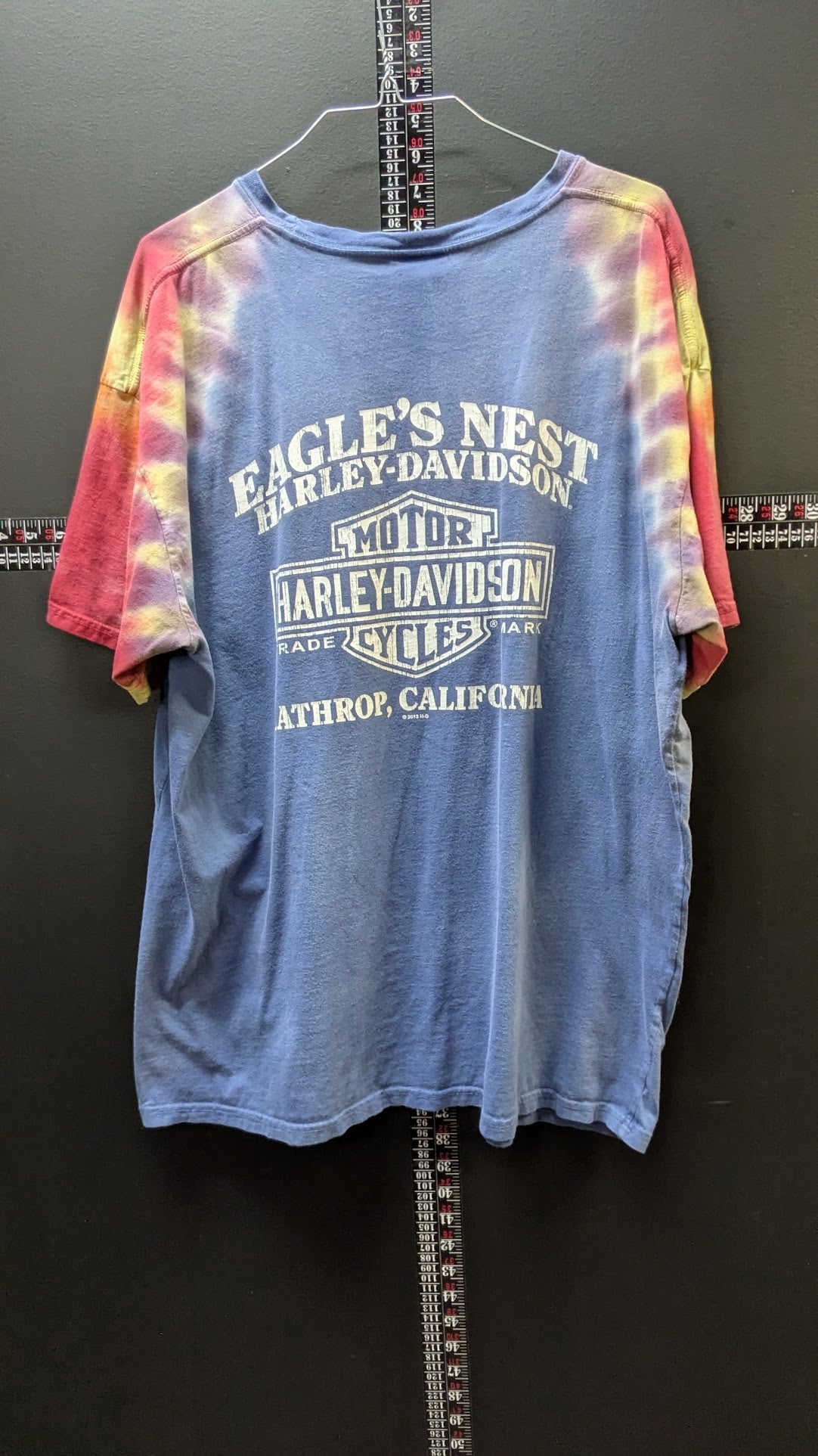 Harley-Davidson Eagle's Nest Lathrop CA Tie Dye Sleeve Women's Blue Tee XL