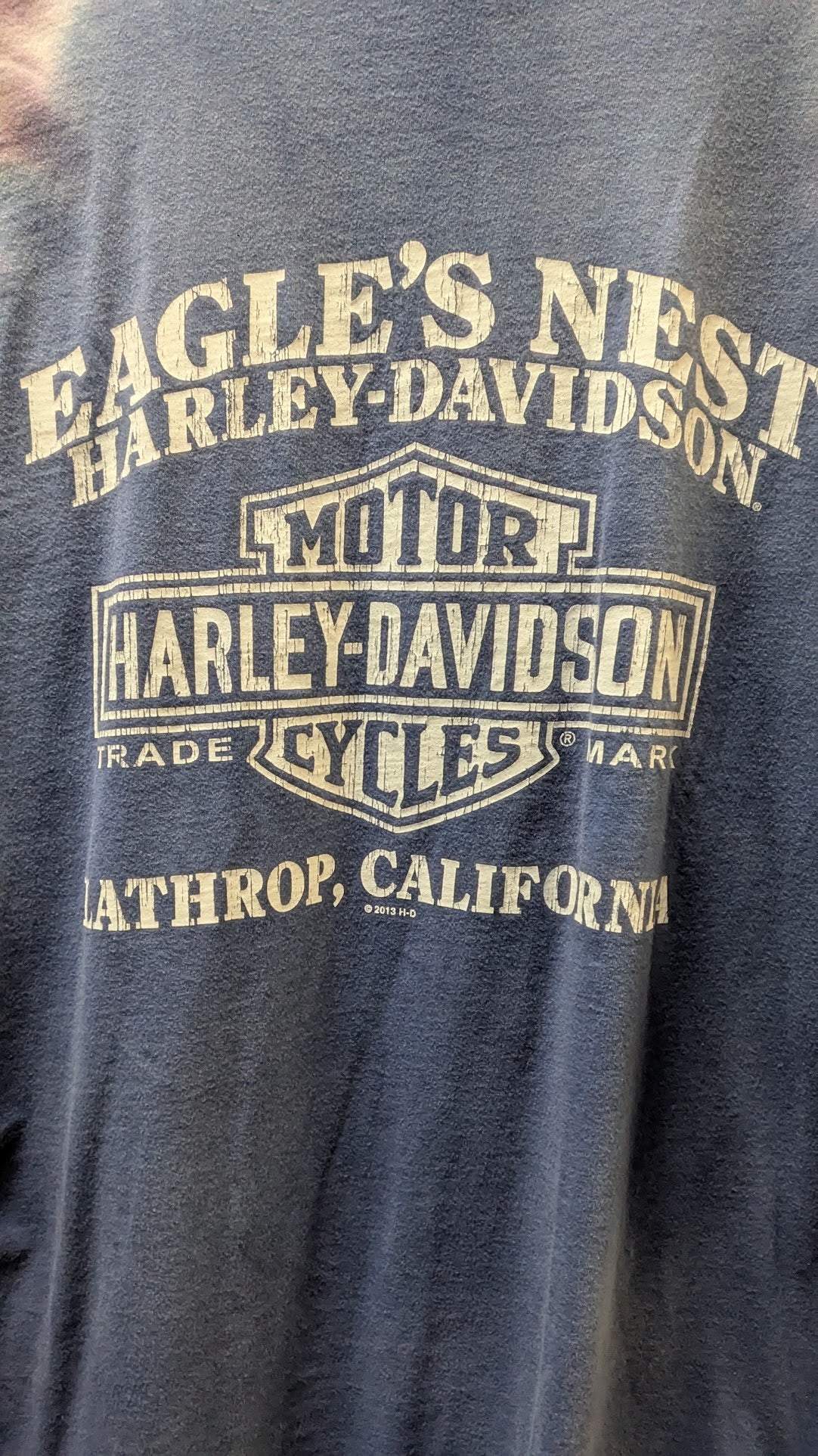 Harley-Davidson Eagle's Nest Lathrop CA Tie Dye Sleeve Women's Blue Tee XL