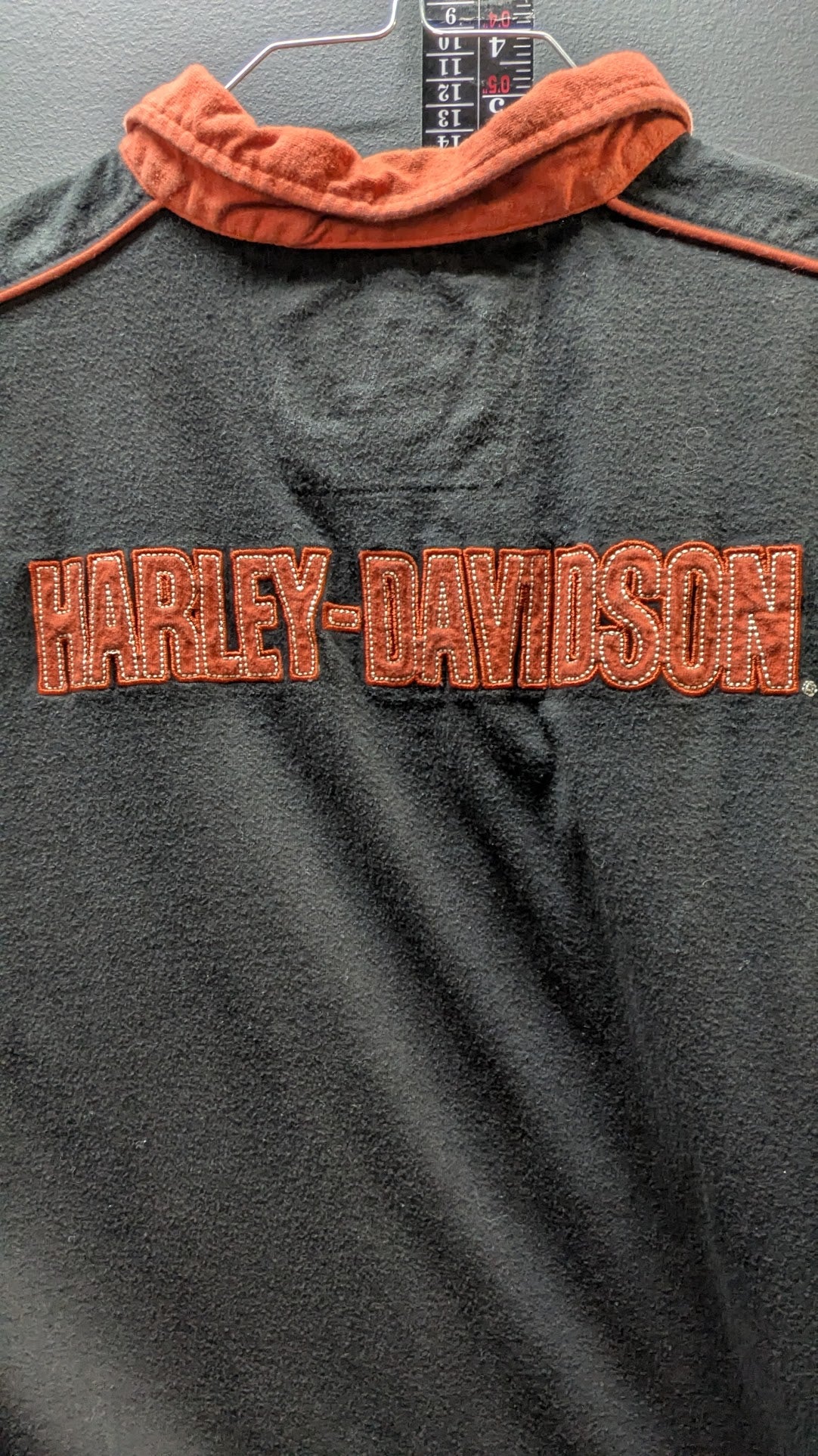 Harley-Davidson "An American Legend" Polo Shirt Large Black Orange Embroidered Pocket Logo