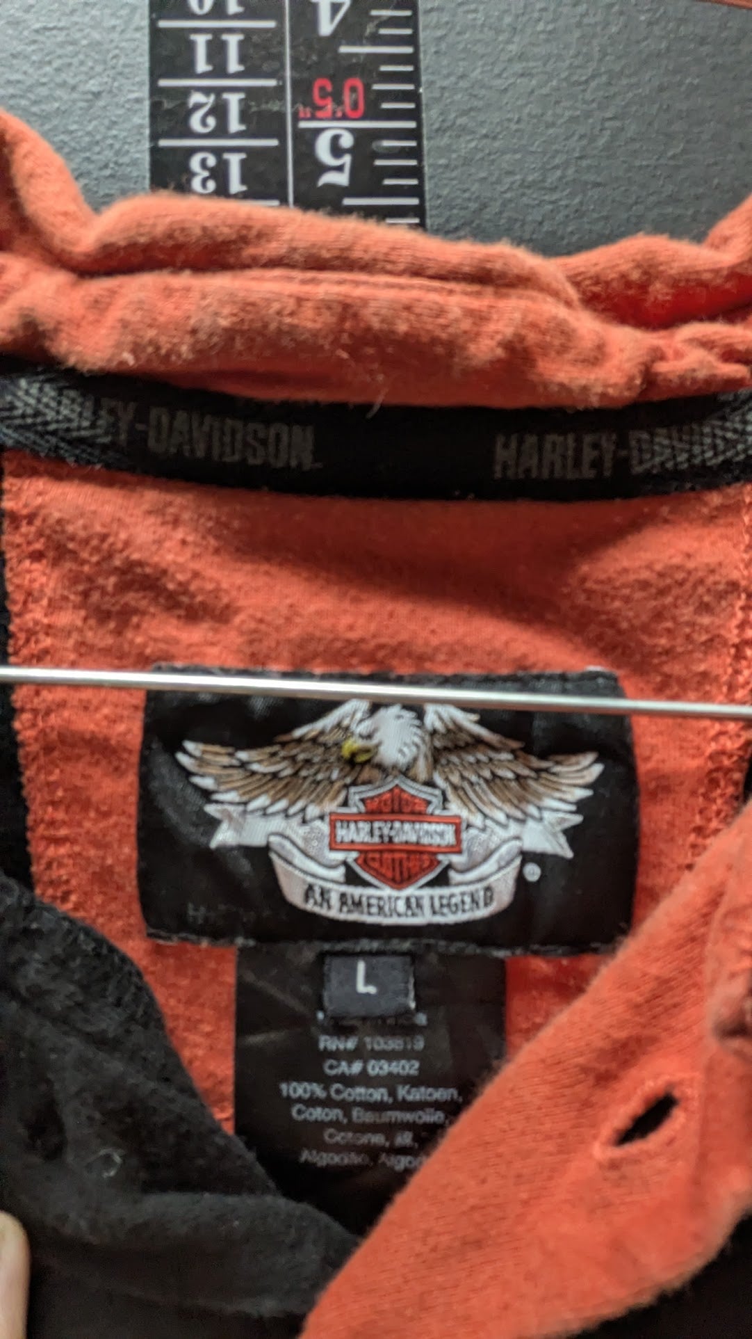 Harley-Davidson "An American Legend" Polo Shirt Large Black Orange Embroidered Pocket Logo