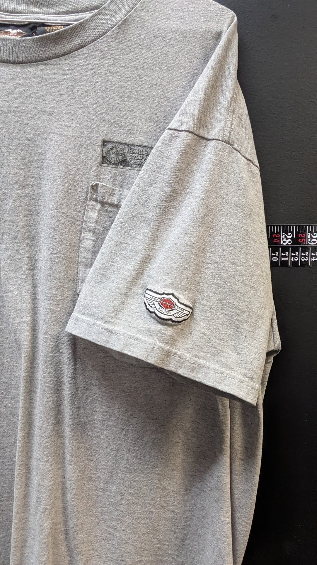 Harley-Davidson 100th Anniversary Pocket T-Shirt XL Gray Made USA Factory Graphic