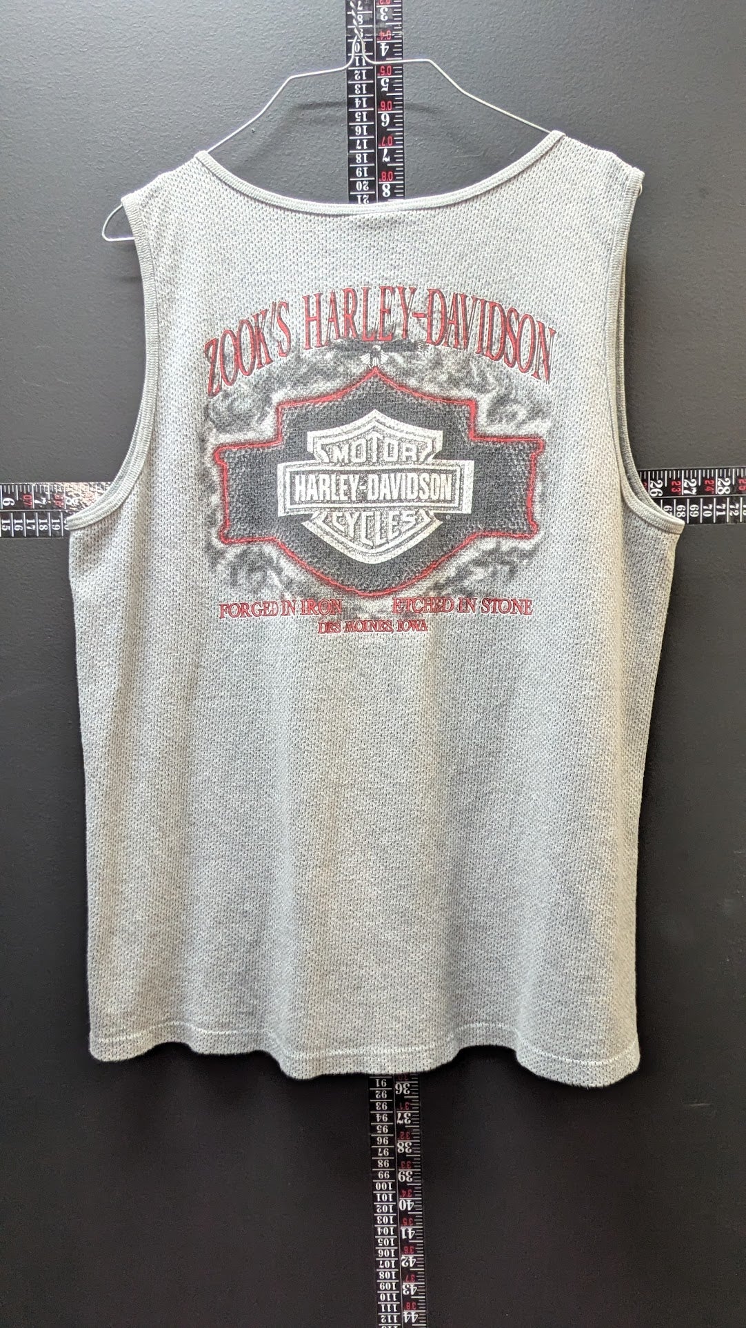 Vintage 1999 Harley-Davidson Mesh Tank Top Zook's Harley-Davidson Des Moines Iowa Gray