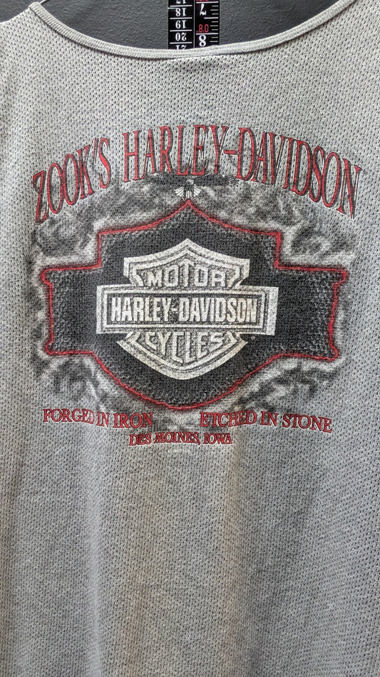 Vintage 1999 Harley-Davidson Mesh Tank Top Zook's Harley-Davidson Des Moines Iowa Gray