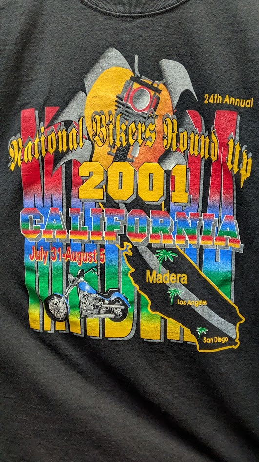 Vintage 2001 National Bikers Round Up Madera California Motorcycle Event T-Shirt