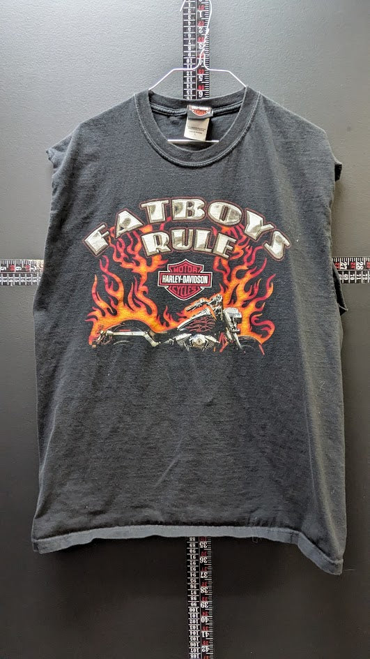 Harley-Davidson Chicago Illinois "Fat Boys Rule" Cut-Off Sleeveless Shirt